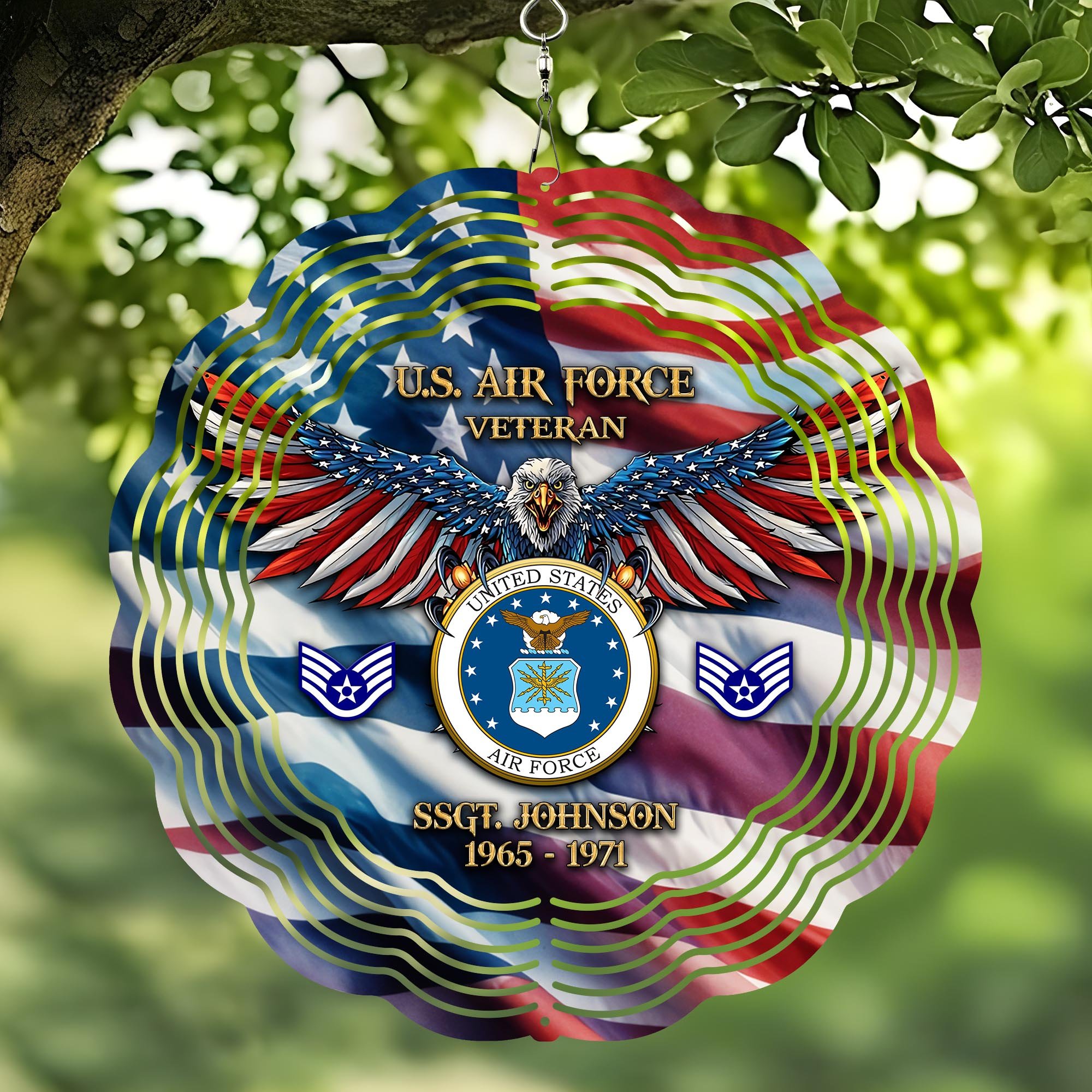 U.S. Air Force Wind Spinner Custom Your Name, Year And Rank, US Military Wind Spinner, US Military Gifts ETRG-59601